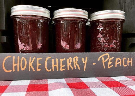 Jars of Squire Farms chokecherry-peach jam